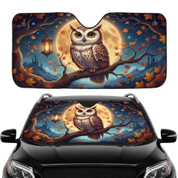 Fluffy Owl Full Moon Autumn Night Castle - Car Interior Upgrade for Owl Lover Car Sunshade