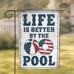 LIFE IS BETTER BY THE POOL" Text Beach Ball Pool Ring - Summer Home Decor Garden Flag