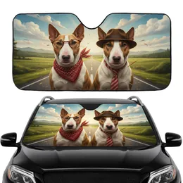 Stylish Bull Terriers Road Trip Adventure - Car Interior Travel Essentials for Dog Lovers Car Sunshade