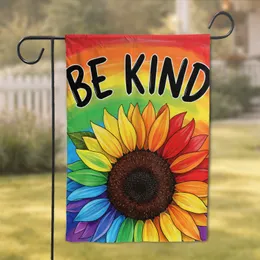 Rainbow Spectrum Floral Sunflower BE KIND Message - Everyday Home Decor Gift Garden Flag