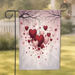 Deep Red Pale Pink Floating Hearts Bare Tree Branches - Home Decor Gift Garden Flag