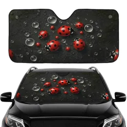 Red Ladybugs Black Spots Dew Drops Water Bubbles - Car Interior Upgrade Car Sunshade