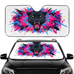 Roaring Black Panther Neon Paint Splatter - Car Interior Upgrade Wildlife Lover Gift Car Sunshade