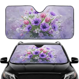 Lush Blooming Purple Anemone Pink Tulip Wildflowers Botanical Field Car Interior Upgrade Car Sunshade