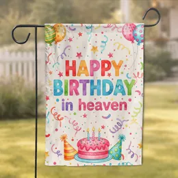 Happy Birthday in Heaven Cake Balloons Confetti Stars - Heavenly Remembrance Gift Garden Flag