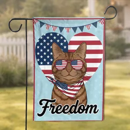 Patriotic Cat Sunglasses American Flag Heart - America 250th Anniversary Independence Day Gift Garden Flag