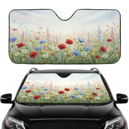 Watercolor Wildflower Meadow Poppies Daisies Buttercups Delphiniums - Road Trip Accessory Car Sunshade