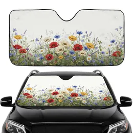 Natural Abundant Wildflower Field Poppies Cornflowers Bellflowers Car Interior Upgrade Car Sunshade