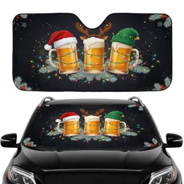 Santa Reindeer Elf Beer Mugs Christmas Lights - Holiday Road Trip Accessory Car Sunshade
