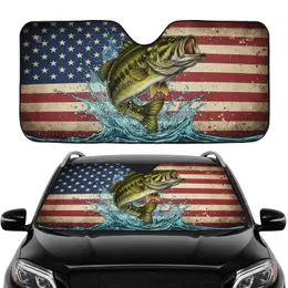 Leaping Bass Fish American Flag - Road Trip Gift for Anglers Car Sunshade