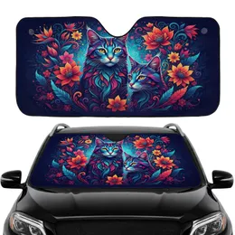 Glowing Eyed Cats Exotic Floral Car Interior Upgrade Cat Lover Gift Car Sunshade
