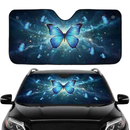 Iridescent Glowing Blue Butterflies Cosmic Nebula - Road Trip Accessory Car Sunshade