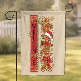 Gingerbread People Welcome Christmas Holly Santa Hat Lollipop Scarf Holiday Decor Garden Flag