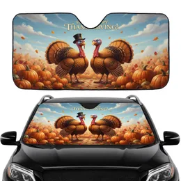 Top Hat Turkeys Orange Pumpkins Falling Leaves Happy Thanksgiving Car Road Trip Gift Car Sunshade