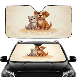 Light Gray Tabby Cat Warm Brown Dog Best Friends Forever Paw Print Heart Road Trip Gift Car Sunshade