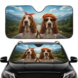 Cool Basset Hounds Mountain Highway Adventure Road Trip Gift for Dog Lover Car Sunshade