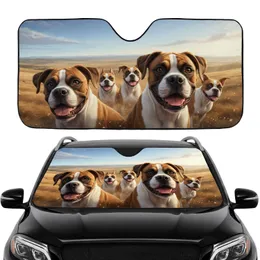 Five Joyous Boxer Dogs Golden Hour Landscape - Road Trip Gift for Dog Lover Car Sunshade