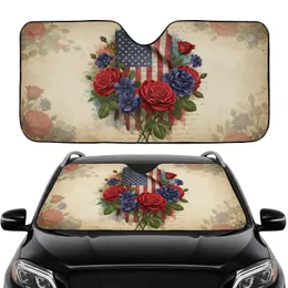 Aged American Flag Red Roses Indigo Floral - Car Interior Upgrade for Proud Americans Car Sunshade