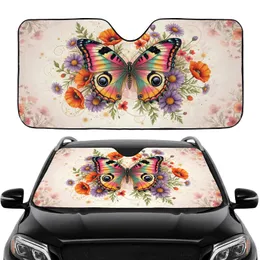 Pink Orange Teal Butterfly Blooming Floral Sparkle Car Interior Upgrade Car Sunshade