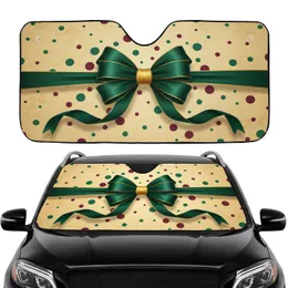 Emerald Green Festive Bow Ribbons Golden Knot Polka Dots - Christmas Car Interior Upgrade Car Sunshade