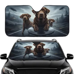 Three Chocolate Lab Retrievers Travel Adventure Road Trip Essentials for Dog Lover Car Sunshade