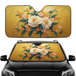 Generous White Camellia Blossom Floral Golden Field - Car Interior Upgrade Car Sunshade
