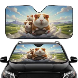 Fluffy Guinea Pig Family Driving Car Travel Essentials for Pet Lovers Car Sunshade