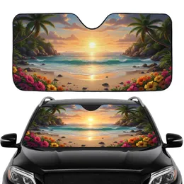 Golden Hour Tropical Beach Sunset Palm Trees Flowers - Car Interior Upgrade Car Sunshade