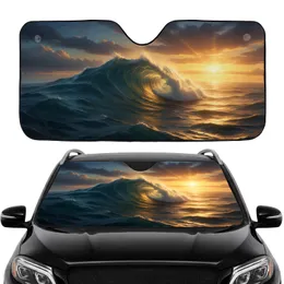 Colossal Ocean Wave Breaking Crest Golden Sunset Shimmering Ocean - Car Interior Upgrade Car Sunshade