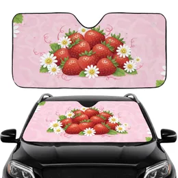 Strawberries Daisy Flowers Pink Swirls Auto Interior Upgrade Car Sunshade