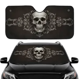Aged Grunge Human Skull Baroque Acanthus Leaf Scrolls - Car Interior Upgrade Car Sunshade