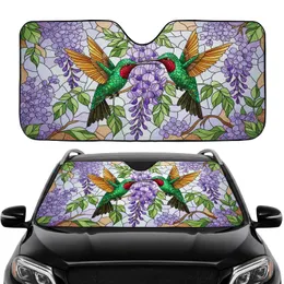 Hummingbird Lilac Blossom Stained Glass - Road Trip Travel Essentials Car Sunshade