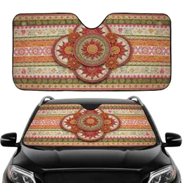 Bohemian Sun Flower Emblems Ornate Foliage Stripes - Car Interior Upgrade Car Sunshade