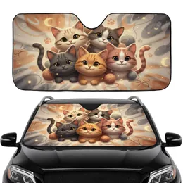 Diverse Cartoon Cat Faces Paw Prints Yarn Balls - Auto Road Trip Gift for Cat Lover Car Sunshade
