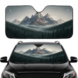 Rugged Alpine Mountains Snowy Peaks Pine Forest Mist - Car Interior Upgrade Car Sunshade