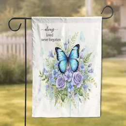 Blue Morpho Butterfly Floral always loved never forgotten - Remembrance Home Decor Gift Garden Flag