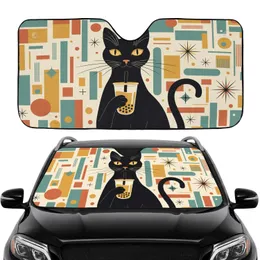 Black Cat Boba Tea Geometric Starburst - Road Trip Gift for Cat Lover Car Sunshade
