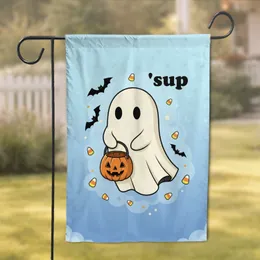 Friendly Cartoon Ghost 'sup Jack-O'-Lantern Halloween Trick-or-Treat Party Garden Flag