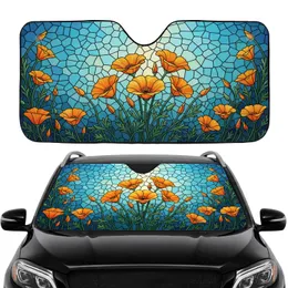 Orange Yellow California Poppies Stained Glass - Car Interior Travel Essentials Accessory Car Sunshade