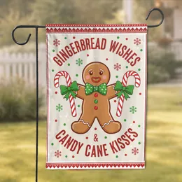 Smiling Gingerbread Man Candy Cane Snowflakes Christmas Home Decor Garden Flag