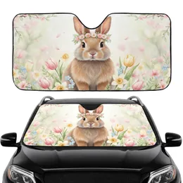 Fluffy Brown Rabbit Spring Floral Crown - Car Interior Upgrade Car Sunshade