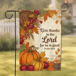 Autumn Pumpkin Cornucopia Scripture - Thanksgiving Harvest Home Decor Garden Flag