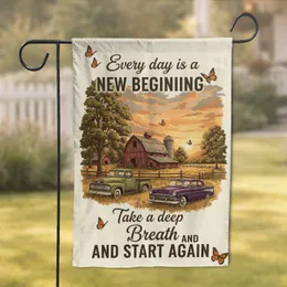 New Beginning Farm Sunset Landscape Red Barn Monarch Butterfly - Encouragement Decor Garden Flag