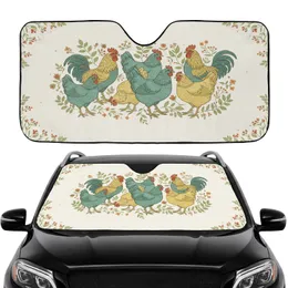 Stylized Farm Chickens Botanical Sprigs - Car Interior Upgrade Farm Animal Gift Car Sunshade