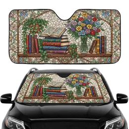 Stained Glass Books Potted Plants Floral Mosaic Shelf - Vehicle Interior Upgrade Car Sunshade