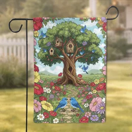 Tree Birdhouse Bluebirds Wildflowers - Home Decor Gift for Bird Lover Garden Flag