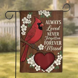 Cardinal Heart 'Always Loved Never Forgotten' Memorial - Sympathy Remembrance Gift Garden Flag