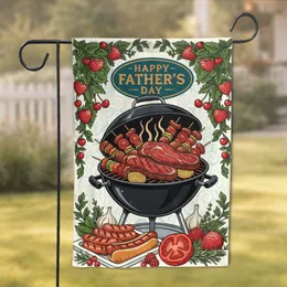 Happy Father's Day BBQ Grill Steaks Sausages Berry Foliage - Grilling Gift for Dad Garden Flag