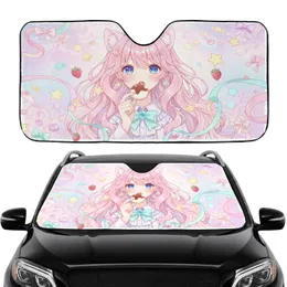 Anime Girl Pastel Pink Hair Animal Ears Sweet Treat - Road Trip Gift for Anime Fan Car Sunshade