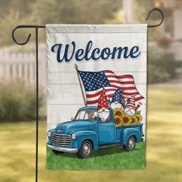 Patriotic Gnomes Welcome Truck American Flag Sunflowers - USA 250th Anniversary Independence Day Garden Flag